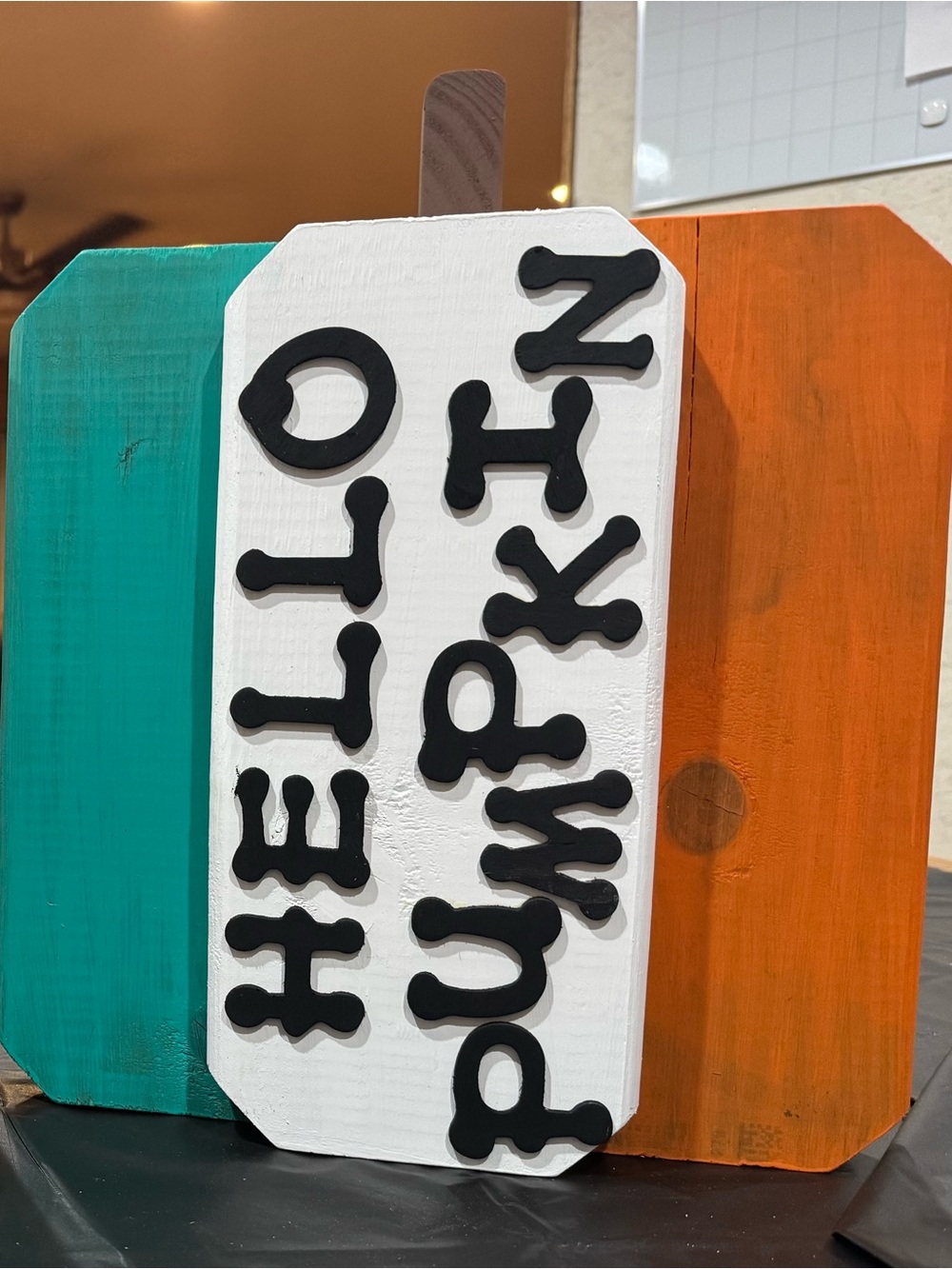 Hello Pumpkin Layered Wood Wall Decor - Teal, White & Orange